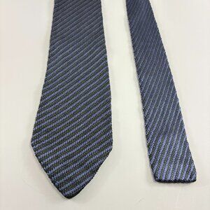 Daks Navy Blue / Black Striped Pointed Knit Men's Tie 3 1/2" x 58" Vintage